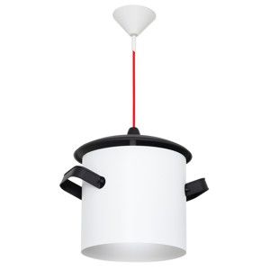 Biało-czarna lampa wisząca z czerwonym kablem Glimte Overhung Poti I White Big