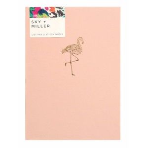 Jasnoróżowy notes z zestawem karteczek samoprzylepnych Portico Designs Flamingo, 60 stron