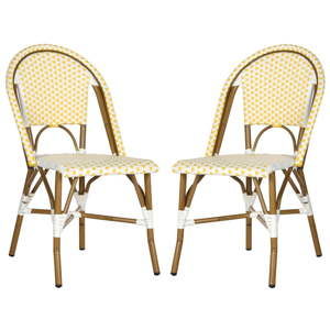 Zestaw 2 żółto-białych krzeseł wiklinowych Safavieh Madrid