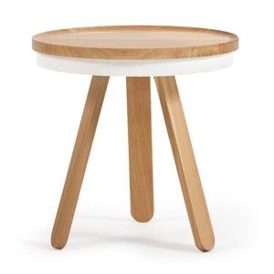 Drewniany stolik z białym blatem i tacą Woodendot Batea S