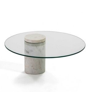 Biały stolik marmurowy ze szklanym blatem Thai Natura, ∅ 76 cm