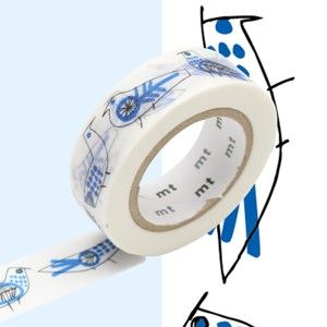 Biało-niebieska taśma dekoracyjna washi MT Masking Tape Retro-birds