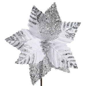 Świąteczny kwiat dekoracyjny w białej i srebrnej barwie DecoKing Astra