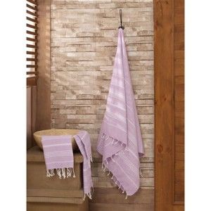 Zestaw 2 fioletowych ręczników ze 100% bawełny (mały i kąpielowy) Hammam Sultan