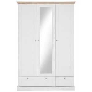Biała szafa 3-drzwiowa z dębowym dekorem i lustrem Støraa Bruce
