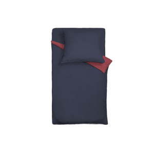 Niebiesko-czerwona dwustronna lniana narzuta na łóżko z poszewką na poduszkę Maison Carezza Lilly, 200x200 cm