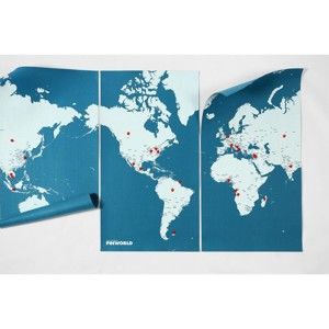 Niebieska ścienna mapa świata Palomar Pin World XL, 198x124 cm