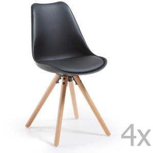 Zestaw 4 czarnych krzeseł z drewnianymi nogami La Forma Lars