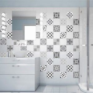 Zestaw 60 naklejek ściennych Ambiance Wall Decals Elegant Tiles Shade of Grey, 20x20 cm