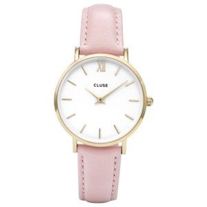 Damki zegarek z różowym paskiem i detalami w złotym kolorze Cluse Minuit
