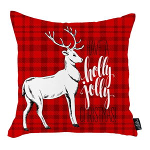 Czerwona poszewka na poduszkę ze świątecznym motywem Apolena Honey Christmas Deer Holly Jolly, 45x45 cm