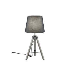 Szara lampa stołowa z naturalnego drewna i tkaniny Trio Tripod, wys. 57,5 cm