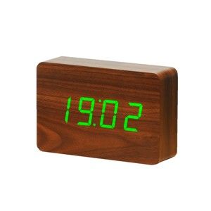 Ciemnobrązowy budzik z zielonym wyświetlaczem LED Gingko Brick Click Clock