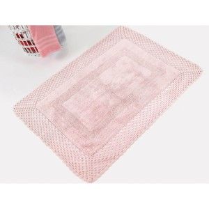 Różowy ręcznie tkany dywanik łazienkowy z bawełny premium Lizz, 55x72 cm