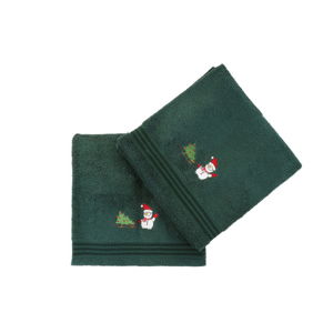 Zestaw 2 zielonych świątecznych ręczników Snowy, 70x140 cm