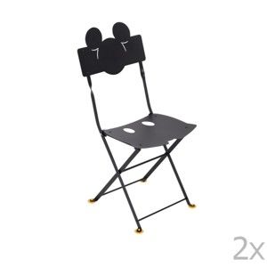 Komplet 2 czarnych dziecięcych metalowych krzeseł ogrodowych Fermob Bistro Mickey Junior
