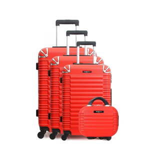 Komplet 3 czerwonych walizek na kółkach z kosmetyczką Bluestar Vanity