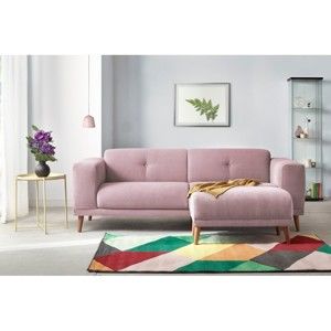 (II. jakość) Różowa sofa z podnóżkiem Bobochic Paris Luna