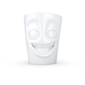 Biały uśmiechnięty porcelanowy kubek z uchem 58products, 350 ml