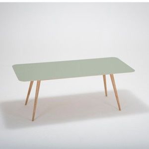 Stół z litego drewna dębowego z zielonym blatem Gazzda Linn, 200x90 cm