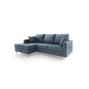 Niebieska 4-osobowa sofa rozkładana Mazzini Sofas Aubrieta, lewostronna