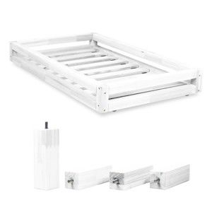 Komplet białej szuflady pod łóżko i 4 dodatkowych nóg Benlemi, do łóżka 90x200 cm