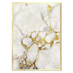 Ręcznie malowany obraz JohnsonStyle White & Gold Marble Gold Frame, 53x73 cm