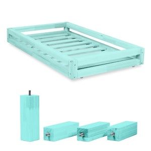 Komplet niebieskiej szuflady pod łóżko i 4 dodatkowych nóg Benlemi, do łóżka 80x180 cm