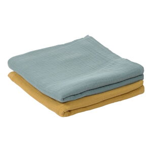 Zestaw 2 ręczników dziecięcych z bawełny organicznej Kave Home Hilen Blue, 87x87 cm