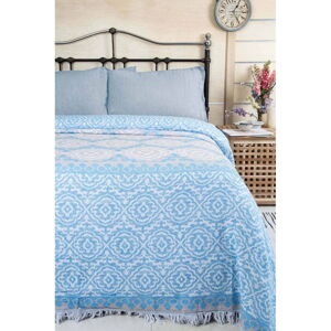 Niebieska bawełniana narzuta na łóżko dwuosobowe 215x240 cm Lenna – Mijolnir
