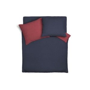 Niebiesko-czerwona dwustronna lniana narzuta na łóżko z poszewkami na poduszkę Maison Carezza Lilly, 220x240 cm