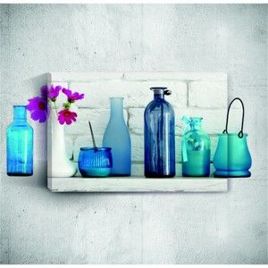 Obraz 3D Mosticx Blue Bottles With Flowers, 40x60 cm