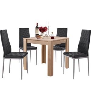Komplet stołu do jadalni w dębowym dekorze i 4 czarnych krzeseł do jadalni Støraa Lori and Barak, 80x80 cm
