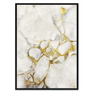 Ręcznie malowany obraz JohnsonStyle White & Gold Marble Black Frame, 53x73 cm