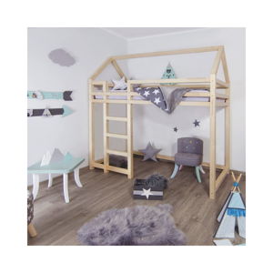 Naturalne podwyższane łóżko z drewna świerkowego z drabinką po lewej stronie Benlemi Nesty, 120x200 cm