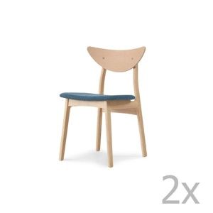 Komplet 2 krzeseł z litego drewna dębowego z niebieskim siedziskiem WOOD AND VISION Chief