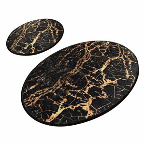 Zestaw 2 czarnych owalnych dywaników łazienkowych Chilai Gold Marble