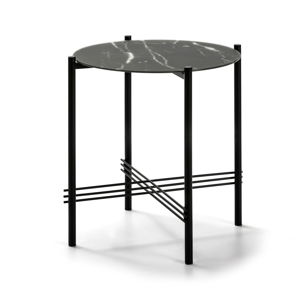 Czarny stolik ze szklanym blatem w dekorze marmuru Marckeric, ø 47 cm
