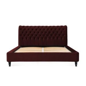 Ciemnoczerwone łóżko z drewna bukowego z czarnymi nogami Vivonita Allon, 140x200 cm