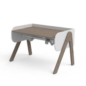 Ciemnobrązowo-białe biurko z drewna sosnowego z regulacją wysokości Flexa Woody
