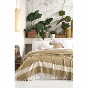 Musztardowa bawełniana narzuta na łóżko Viaden Şeritli, 200x230 cm