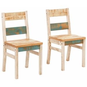 Zestaw 2 kremowo-turkusowych krzeseł z litego drewna sosnowego Støraa Marilyn