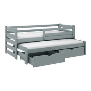 Szare łóżko dziecięce z wysuwanym łóżkiem z miejscem do przechowywania 70x160 cm Senso - Lano Meble