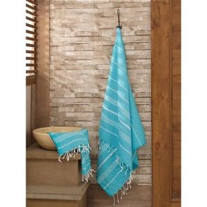 Zestaw 2 niebieskich ręczników ze 100% bawełny (mały i kąpielowy) Hammam Sultan