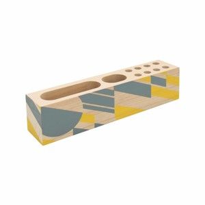 Żółte etui na długopisy z drewna bukowego Portico Designs Geometrico