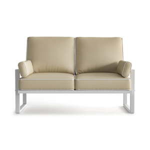 Beżowa 2-osobowa sofa ogrodowa z podłokietnikami i białą lamówką Marie Claire Home Angie
