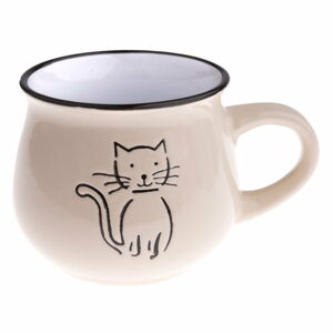 Beżowy ceramiczny kubek z rysunkiem kota Dakls, obj. 0,2 l