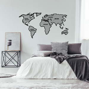 Czarna metalowa dekoracja ścienna World Map In The Stripes, 120x65 cm