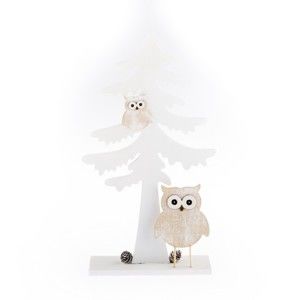Biała dekoracja drewniana Dakls Owly Tree