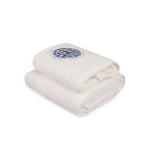 Komplet białego ręcznika i białego ręcznika kąpielowego z kolorowym detalem Bleuet